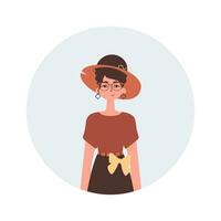 redondo avatar mujer. de moda personaje estilo. vector