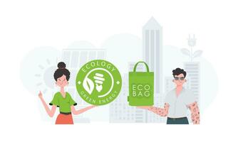 el concepto de ecología y cuidado para el ambiente. eco gente. dibujos animados de moda estilo. vector. vector