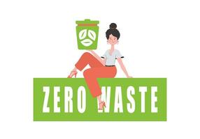 The girl sits and holds an urn in her hands. The concept of recycling and zero waste. Isolated. Vector illustration.