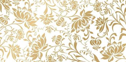 seamless pattern with peony flowers leaves golden colors handdrawn floral ornament for wedding invitation, greeting cards, textile, wallpapers, packaging, wrapping papers material vector