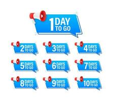 Days countdown. Days to go 1 2 3 4 5 6 7 8 9 10. The days left badges set. Product limited promo vector