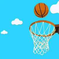 Basketball Going for the Hoop Against a Clear Blue Sky vector