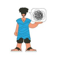 The man shows that he is trying to understand something. A person with mental problems. vector