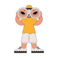 Young man using binoculars. Committed to attracting the best and brightest in the industry. vector