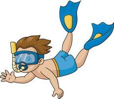 Cute little boy cartoon swimming and diving in underwater vector