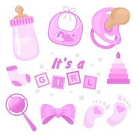 Baby Shower. It's a girl. Set of elements for your design vector