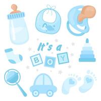 Baby Shower. It's a boy. Set of elements for your design vector