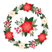 Christmas wreath of poinsettia flowers. Floral composition for Christmas design. vector