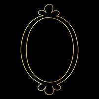 Doodle hand drawn oval golden frame isolated on black background. Retro minimalist gradient frame for photos and paintings, decor. vector