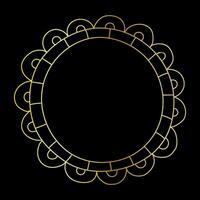 Doodle hand drawn round gold frame isolated on black background. Retro minimalist gradient frame for photos and paintings, beautiful decorative elements. vector
