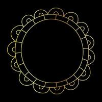 Doodle hand drawn round gold frame isolated on black background. Retro minimalist gradient frame for photos and paintings, beautiful decorative elements. vector