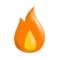 3d render fire emoticon emoji isolated on white background. Volumetric and blown vector illustration of minimalistic flames in orange color, bright icon.