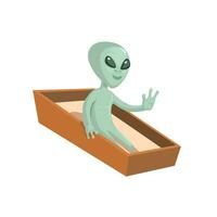 Alien Waking Up In The Coffin Character Cartoon illustration Vector