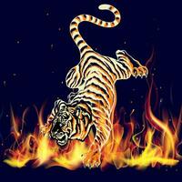 Tigre en fuego montaña vector