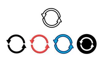 synchronize  ,refresh icon set with 5 different types of styles, line, color line, flat color, round, black fill. vector