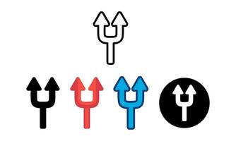 Two arrows Data network simple graphic icons set with 5 different types of styles, line, color outline, flat color, round, black fill. vector