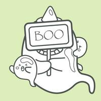 Cute Funny Ghost Halloween Cartoon Digital Stamp Outline vector