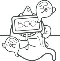 Funny Ghost Halloween Cartoon Coloring Pages for Kids and Adult Activity vector