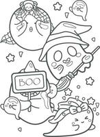 Funny Ghost Halloween Cartoon Coloring Pages for Kids and Adult Activity vector