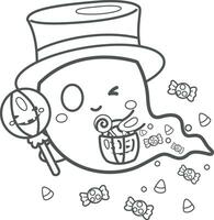 Funny Ghost Halloween Cartoon Coloring Pages for Kids and Adult Activity vector