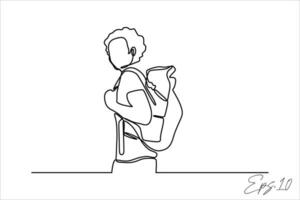 a line drawing of a person with a backpack sitting on a chair vector