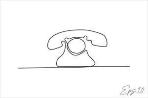 Continuous line art drawing of vintage home telephone vector