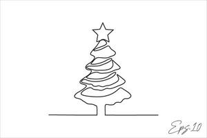 continuous line art drawing of christmas tree vector