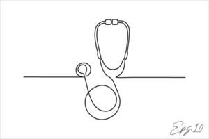 Continuous line art drawing of doctor's Stethoscope tool vector