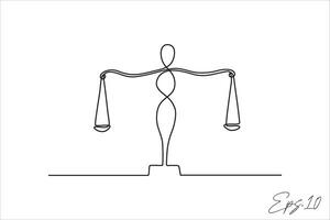 Continuous line art drawing of judge's scales of justice vector