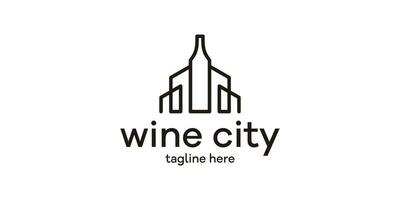 logo diseño inspirado por ciudad edificios conjunto con vino botellas y hecho en un mínimo estilo vector