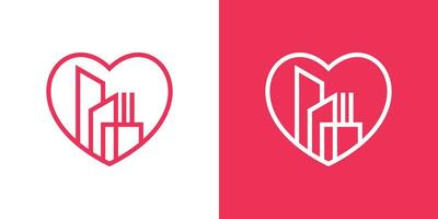 logo design inspiration with love and building elements made using a minimalist line style. vector