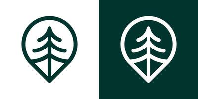 logo diseño inspiración para un alfiler mapa con un pino árbol hecho en un minimalista línea estilo. vector