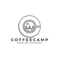 coffee cup with outdoor camp forest  logo vector icon symbol minimalist design