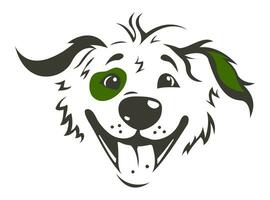 Vector dog logo, pets face icon, puppy head. Smiling shaggy dog. Best using for grooming salon, veterinarian clinic