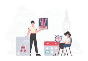 Inglés idioma equipo. el concepto de aprendizaje inglés. plano moderno estilo. ilustración en vector. vector