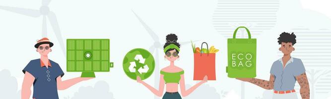 Ecology friendly. ECO friendly People. trendy style. Vector illustration.