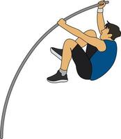 Professional pole vaulter training at the stadium Pole Vault Jumping Professional Male Athlete Running with Pole to Jump over Bar Cartoon style illustration vector