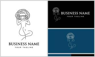 line art curly woman logo vector