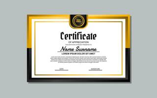 a certificate template with a gold and black design vector