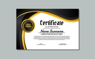 a certificate template with a gold and black design vector