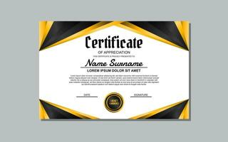 a certificate template with a gold and black design vector