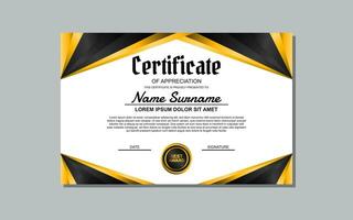 a certificate template with a gold and black design vector