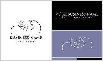 línea Arte caballo y jinete logo vector