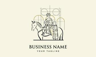 line art horseman logo template vector