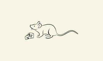 line art mouse and cheese logo vector