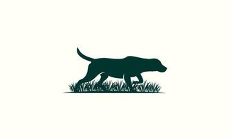 silhouette labrador and grass logo template vector