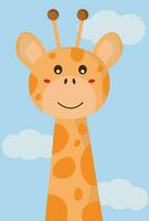 un dibujos animados jirafa con un azul cielo antecedentes vector