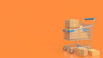 The trolley and box  for e commerces concept 3d rendering photo