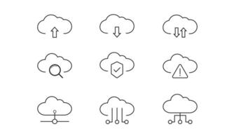 nube informática línea iconos, base de datos y en línea almacenamiento vector icono conjunto