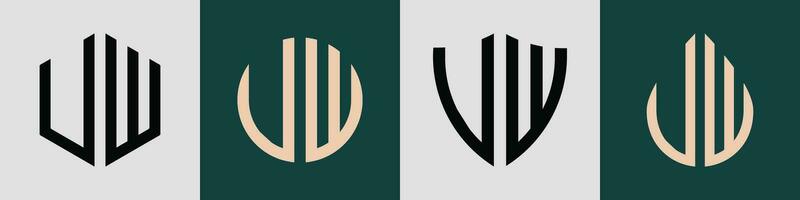 Creative simple Initial Letters UW Logo Designs Bundle. vector